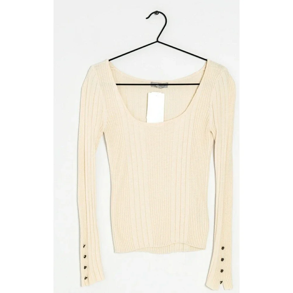 NWT ASOS sweater-beige square neck Sz 8 RRR shoulder-hem 22.5 